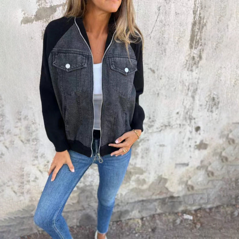 Fashion Casual Denim Patchwork Jacket
