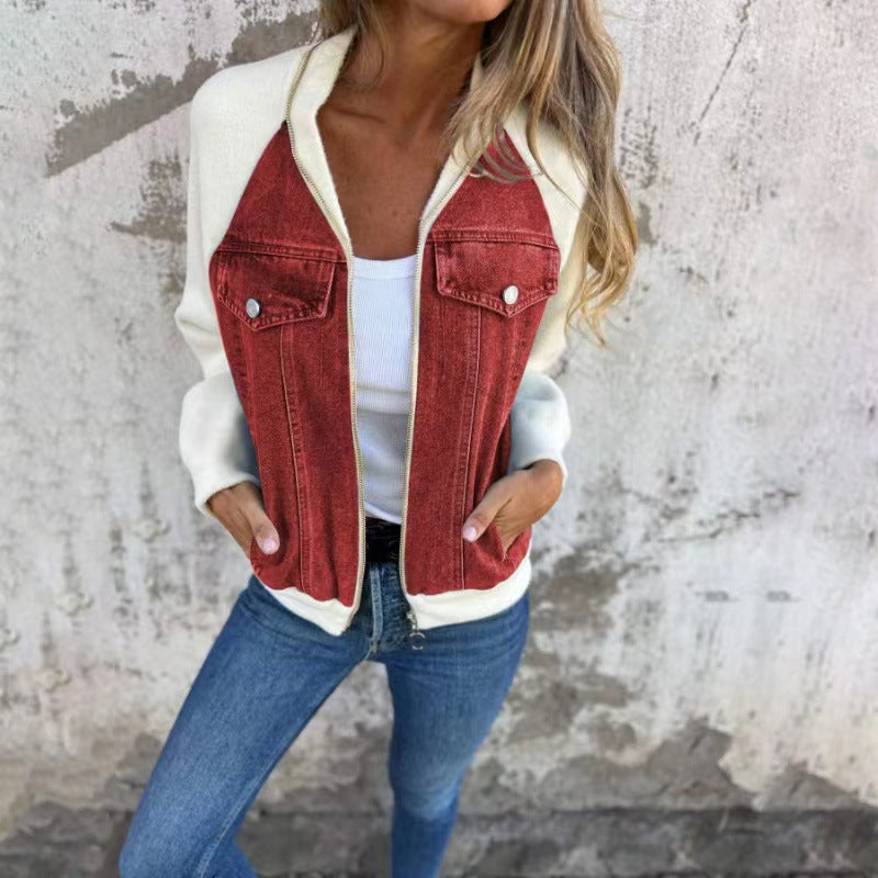 Fashion Casual Denim Patchwork Jacket