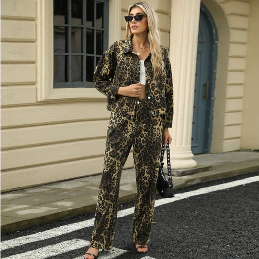 Trendy Leopard Print Denim Jacket