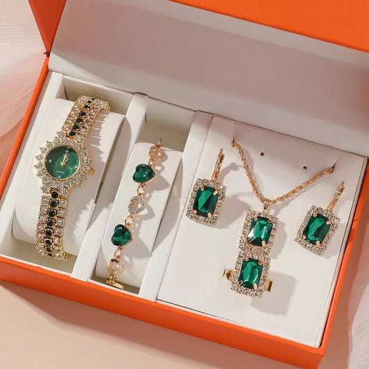 Luxury Five-Piece Quartz Watch & Jewelry Gift Set