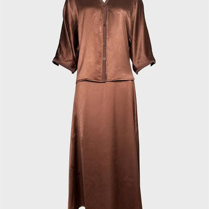 Elegant V-Neck Long Sleeve Shirt & Skirt Set