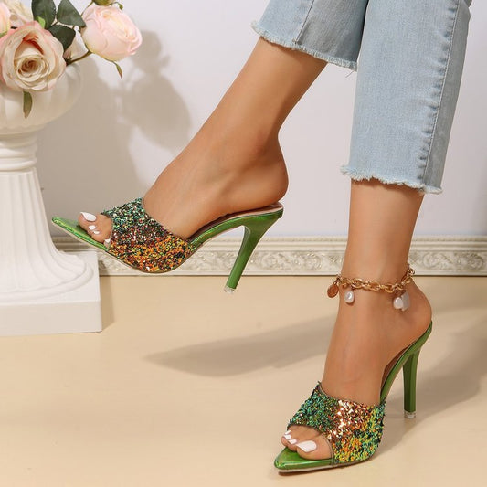 Elegant-Style Sequin High Heels Sandals