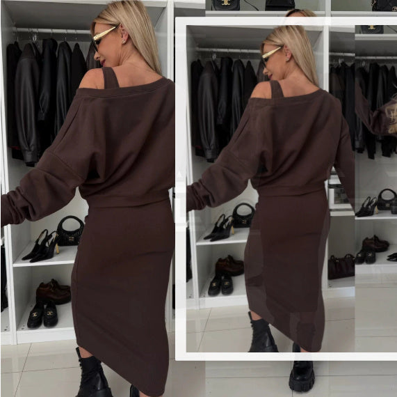 Elegant V-Neck Sweater & Skirt Set