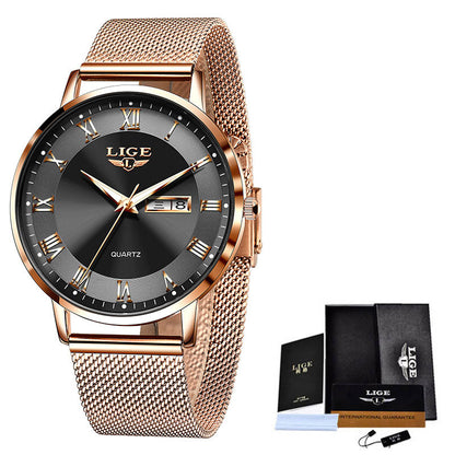 Dual Calendar Quartz Watch – Waterproof & Elegant