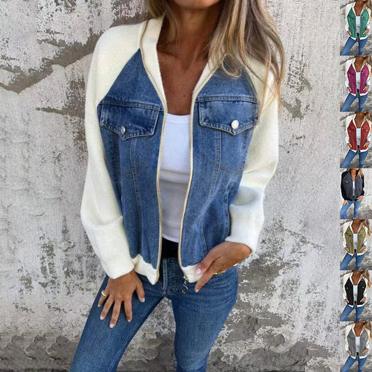 Fashion Casual Denim Patchwork Jacket