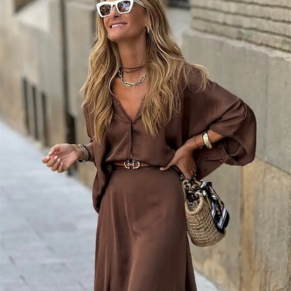 Elegant V-Neck Long Sleeve Shirt & Skirt Set