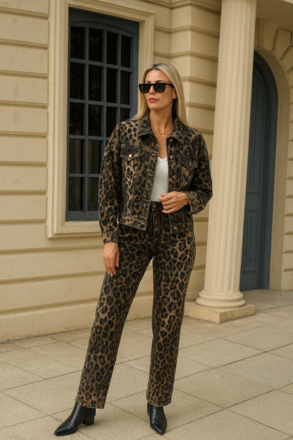 Trendy Leopard Print Denim Jacket