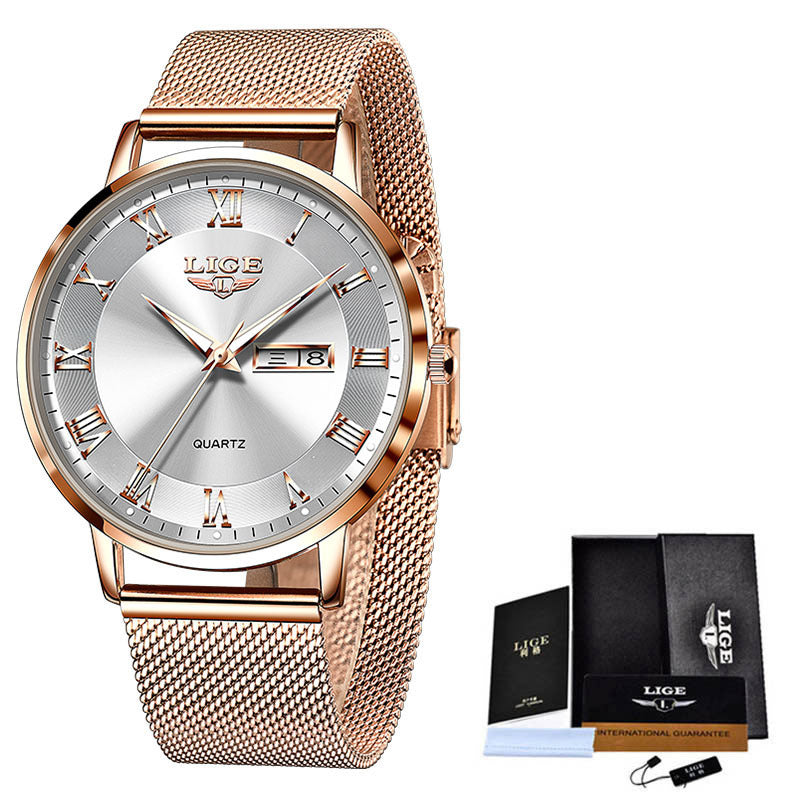 Dual Calendar Quartz Watch – Waterproof & Elegant
