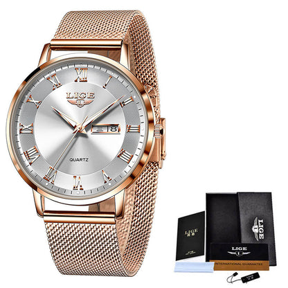 Dual Calendar Quartz Watch – Waterproof & Elegant