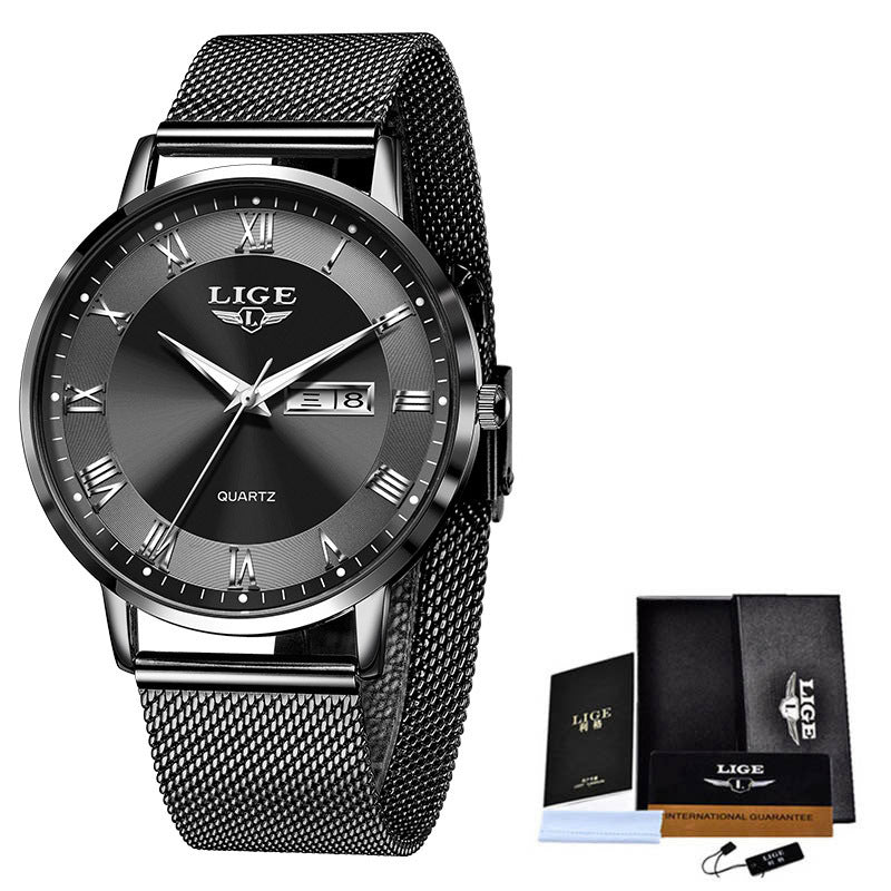 Dual Calendar Quartz Watch – Waterproof & Elegant
