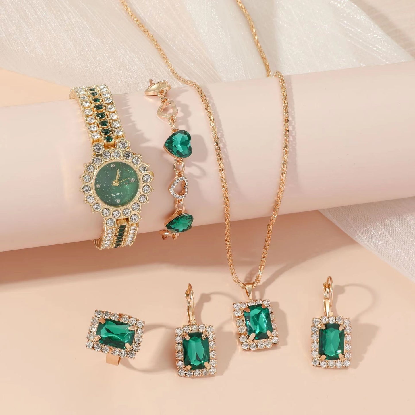 Luxury Five-Piece Quartz Watch & Jewelry Gift Set