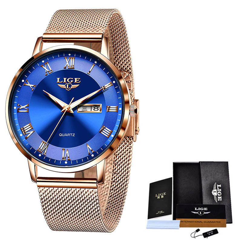 Dual Calendar Quartz Watch – Waterproof & Elegant