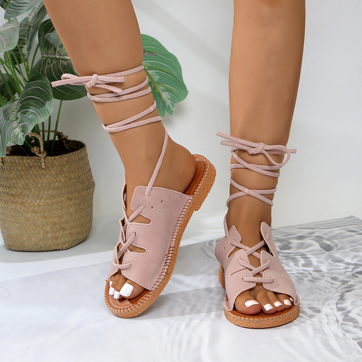 Lace-Up Flat Sandals